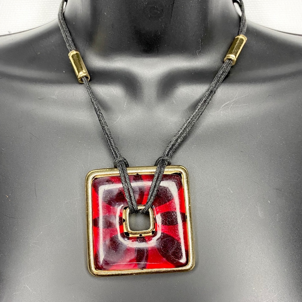 Gothic Abstract Red Square Pendant Necklace